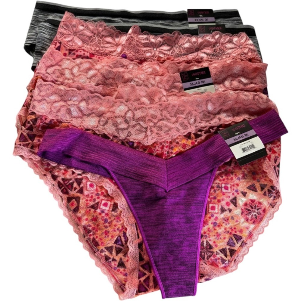 No Boundaries 5 Pack Panties XL 8 Hipster Lace Thong Space Dye Geometric Multi